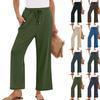 Women's High Waist Adjustable Knot Flowy Cotton And Linen Trousers Wide Leg Pants