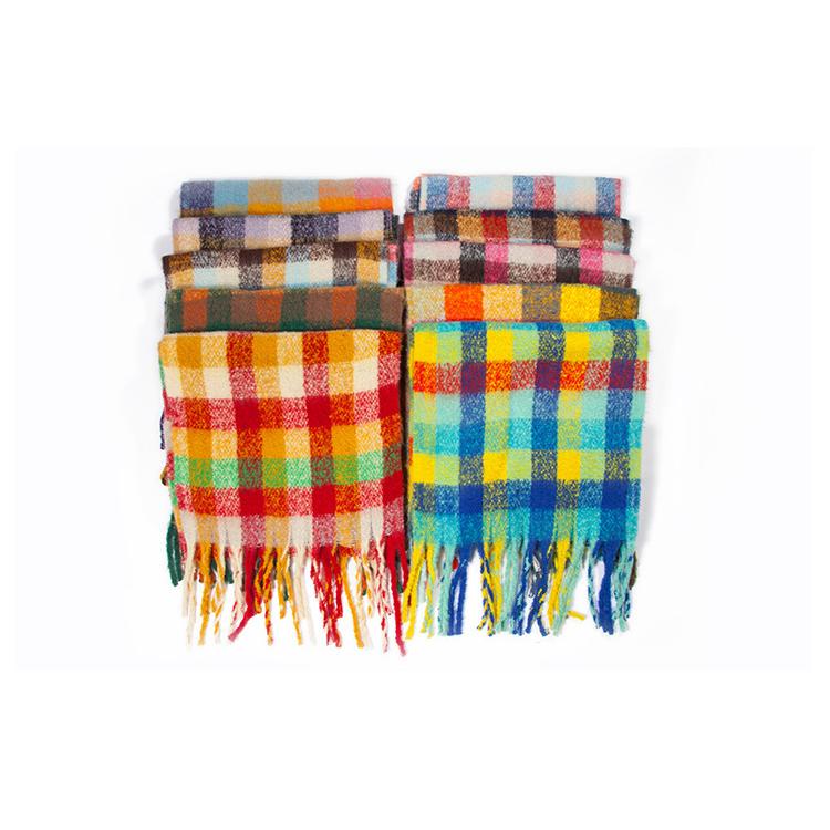 Осенне-зимний толстый клетчатый шарф с кисточками, женская шаль