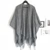 Spring, Autumn and Winter Black and White Bird Grid Split-ended Shawl Imitation Cashmere Jacquard Fringed Open-ended Shawl