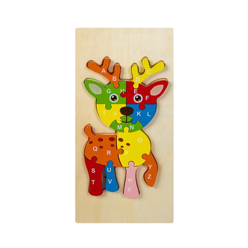 Kids Educational Wooden Animal Digital 3d Puzzle Early Learning Toy