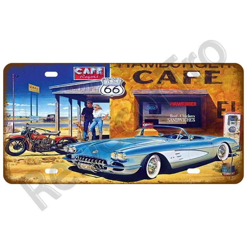 Garage Car Retro Route 66 Tinplates Plate Metal Sign Posters On The Wall Tin Sign Vintage Poster Home Decor Art Room Decoration