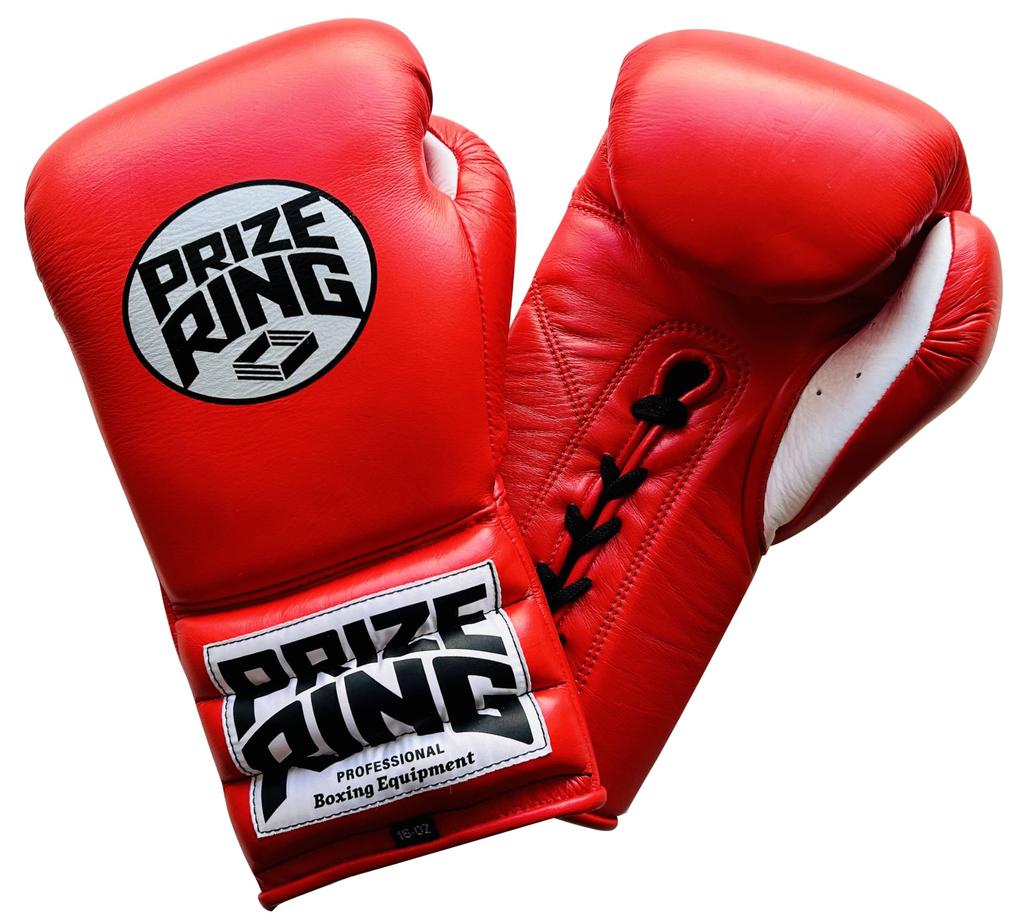 Боксерские перчатки PRIZE RING на шнуровке красные "Professional SX" (14 унций)