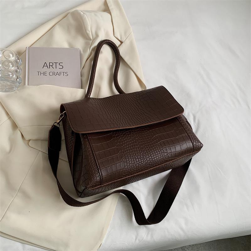 Yogodlns Зимняя женская сумка через плечо с узором аллигатора с клапаном из искусственной кожи, винтажная сумка через плечо большой емкости