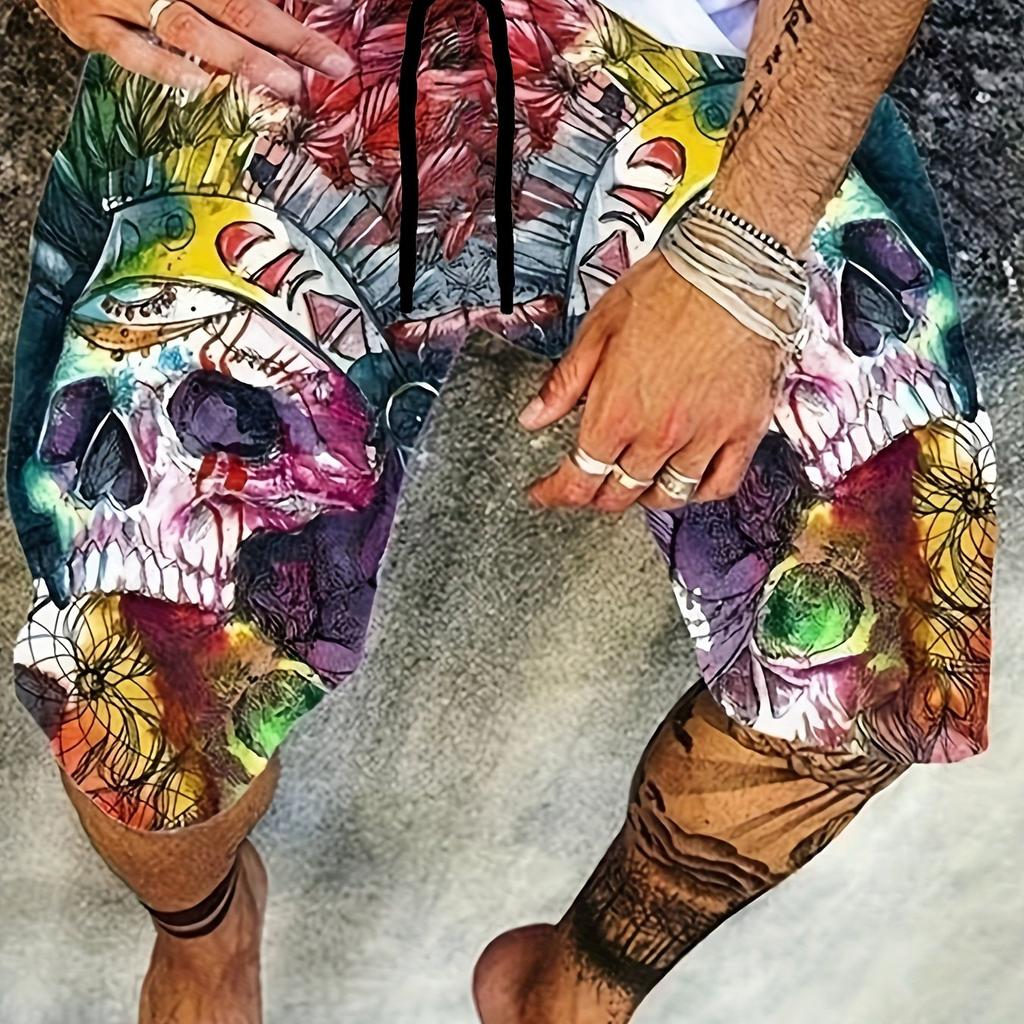 Мужские шорты с 3D-принтом черепа, удобные эластичные модные короткие брюки на лето, повседневная модная одежда в повседневном стиле