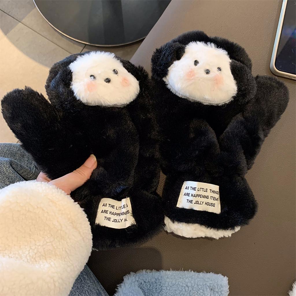 Женские зимние плюшевые перчатки, Удобные пушистые перчатки, Милые собачки, Теплые толстые плюшевые, Полностью закрывающие пальцы, Для езды на пальцах, Перчатки, устойчивые к холоду