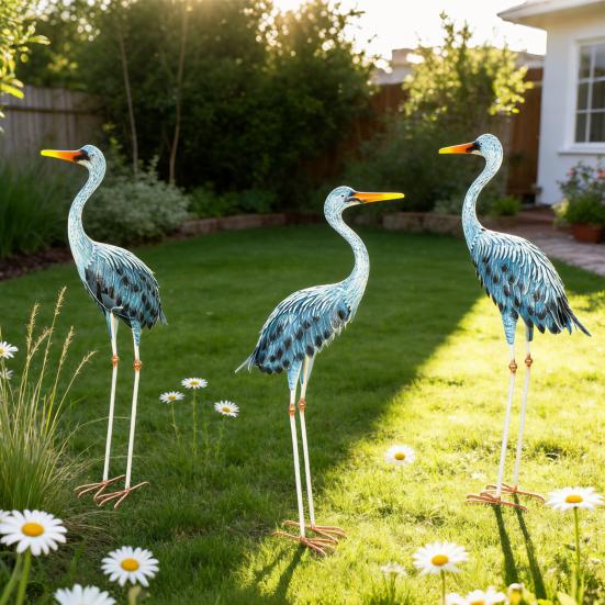 Садовые статуи DYS Blue Heron, Декор из металлических журавлей, Скульптура для двора, Птицы-украшения для газона, для заднего двора, пруда, патио, крыльца, Наружные украшения