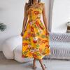 Women's Fashion Floral Print Waisted Suspender Dress Holiday Beach Maxi Dress