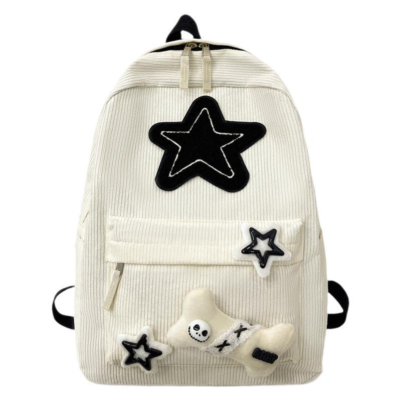 Star Women's Corduroy Backpack - Large Capacity, College Style for Junior & High School Students