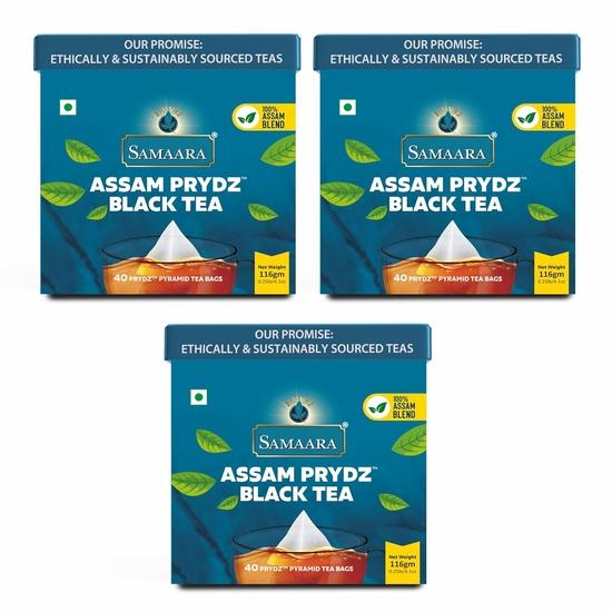 Samaara Assam Prydz Black Tea Bags | Strong Aroma Regular Chai Powder | 40 Bags Box Pack of 3