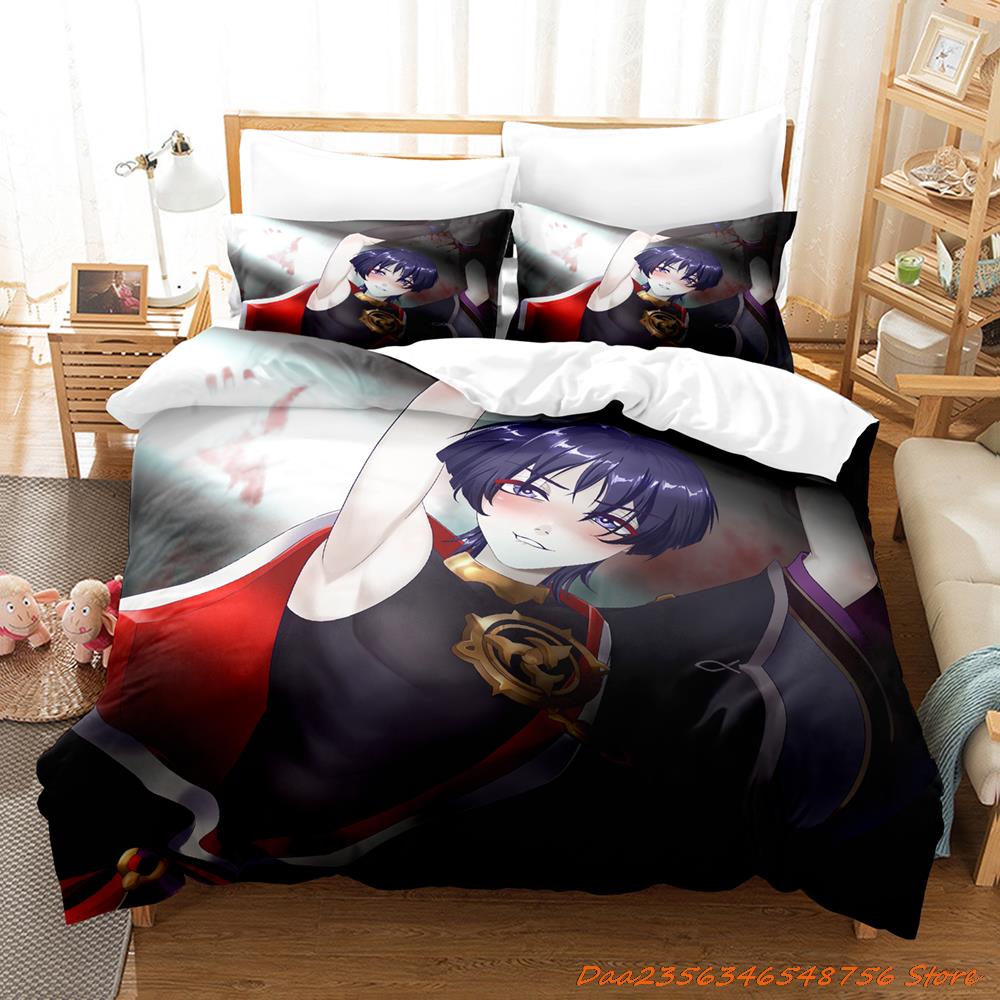 Comforter Game Genshin Impact Scaramouche Bedding Set Cartoon Anime Three-Piece Set Adult Kid Bedroom s 3D Kawaii