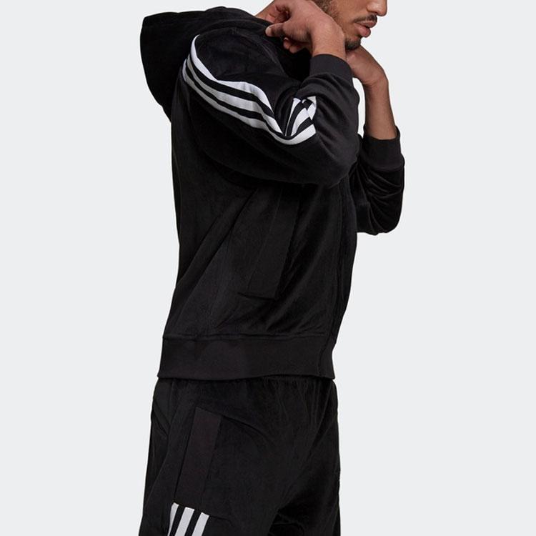 adidas Куртка мужская с капюшоном и тремя полосками, черная, с завязками на талии H47896