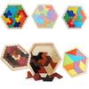 Wooden Hexagon Intelligence Geometric Puzzle Kindergarten Baby Children's Building Blocks Tangram Toy