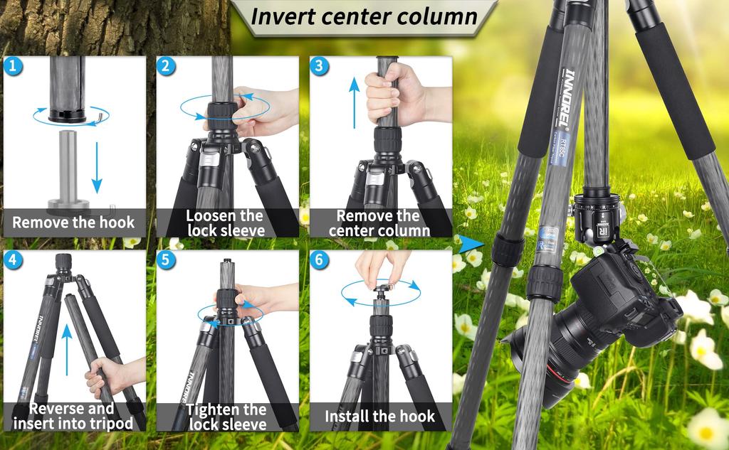 INNOREL RT85C Carbon Fiber 25kg Weight Adjustable 32mm Pipe Ideal for Sports Mountain Outdoor Bird Tripod Bag Included Tripod Tripod, 173cm,