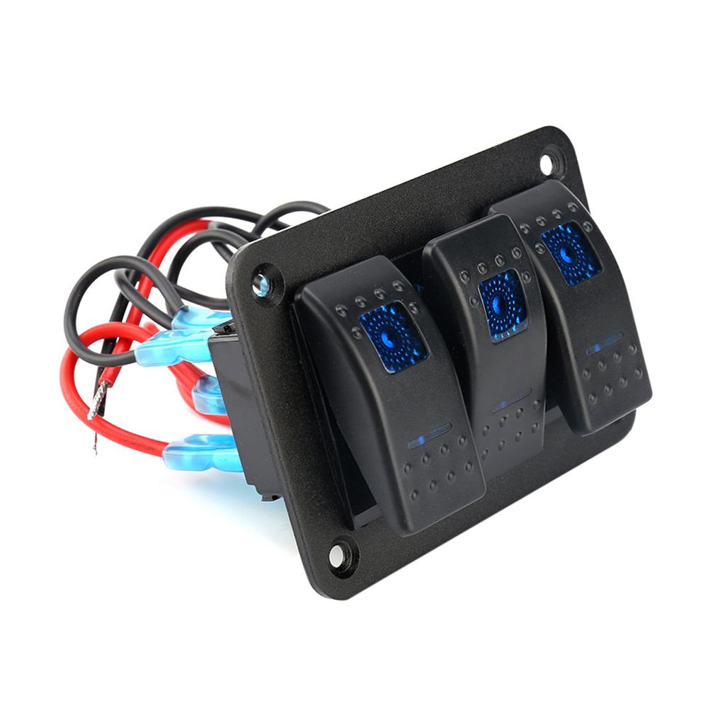 3 Gang 12 24V Toggle Rocker Switch Panel with LED Light for RV Car Marine Boat