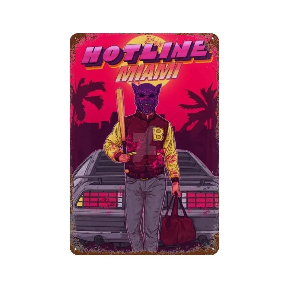 Постер Hotline Miami Горячие Классические Постеры Приключенческой Игры и Металлическая Жестяная Табличка Настенное Искусство Декорация Табличка Мужская Пещера Домашний Декор студия