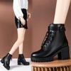Fashion Winter Women's Boots 2024 New Lace Up Boots for Womens Fashion Thick Heel Side Zipper Ankle Boots Warm Female Motorcycle Shoes
