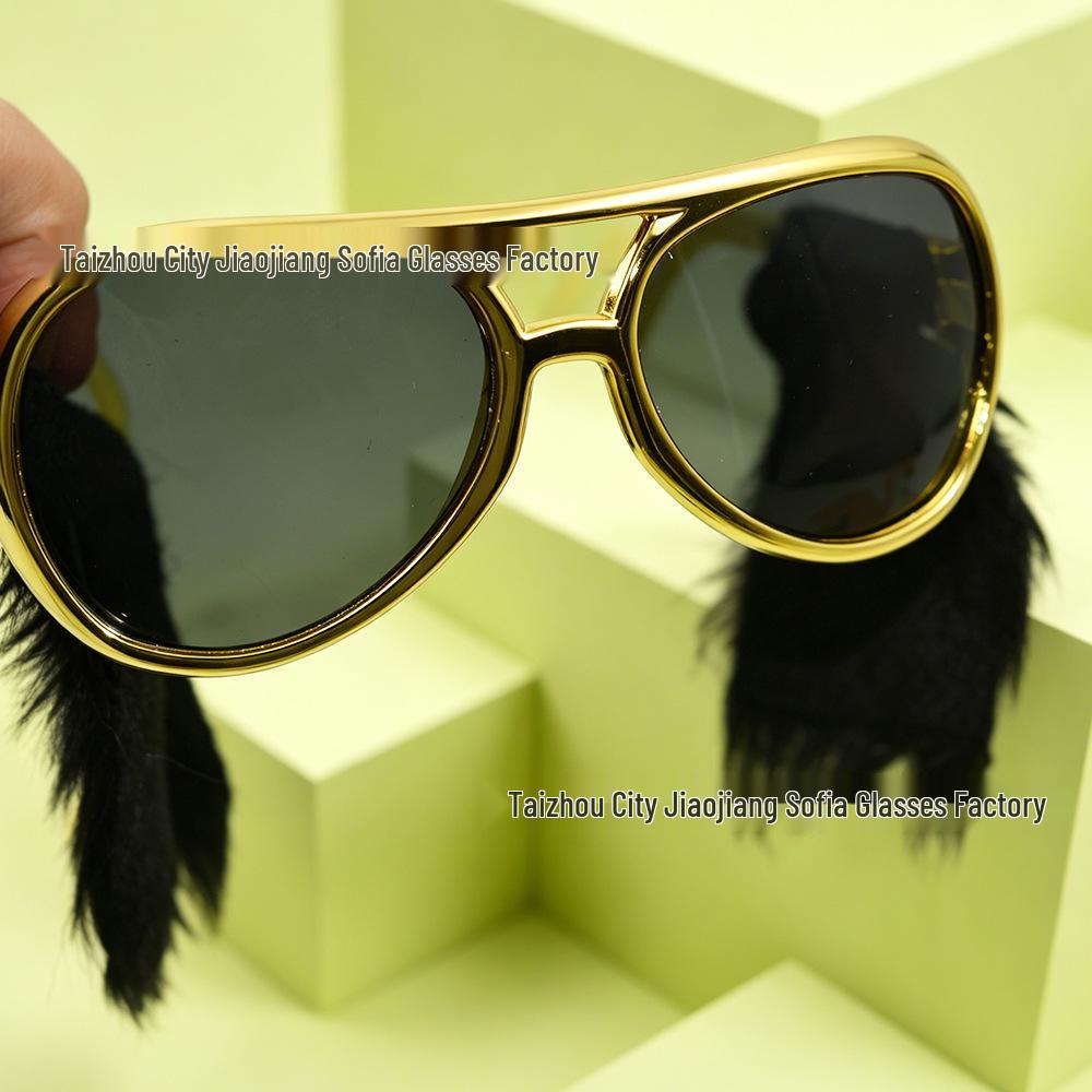 Cross-eyed Cat King Party Glasses with Sideburns