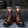Retro Boots Men Platform Motorcycle Booties Solid Color Lace Up Ankle Boots New Casual High-top Shoes Autumn Winter