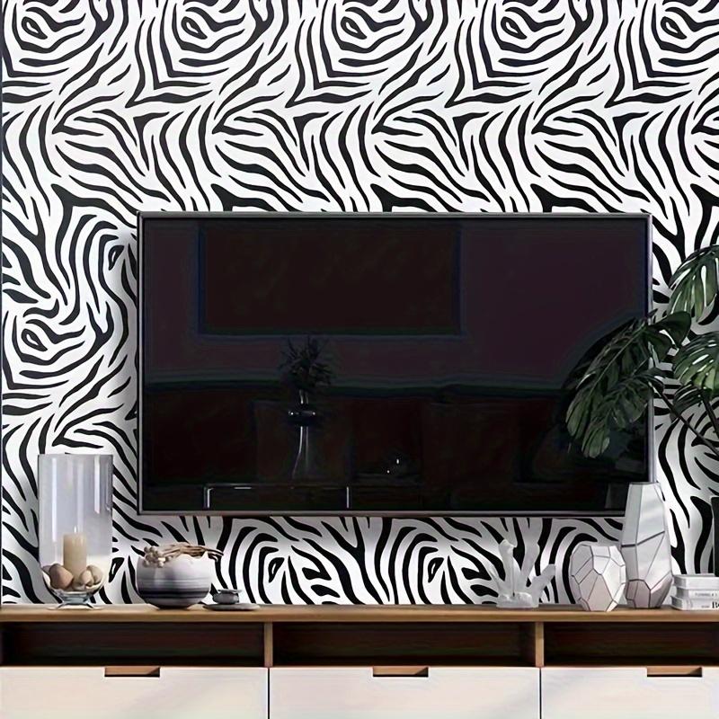 1 Roll Self-Adhesive Wallpaper Zebra Stripes Pattern Contact Paper Peel and Stick Waterproof Removable Living Room Kitchen Bedroom Dormitory Wallpaper