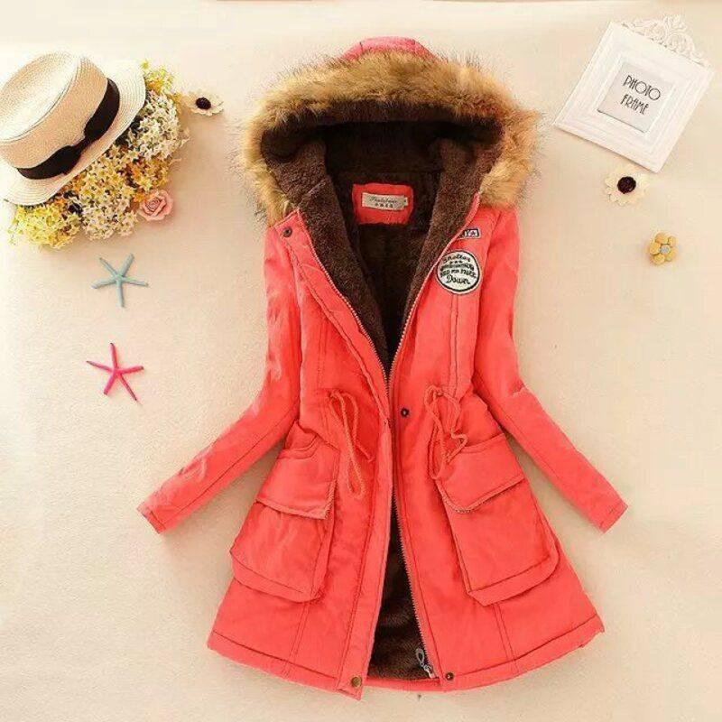New Women's Warm Cotton Jacket With Fur Collar Hooded Parka For Winter