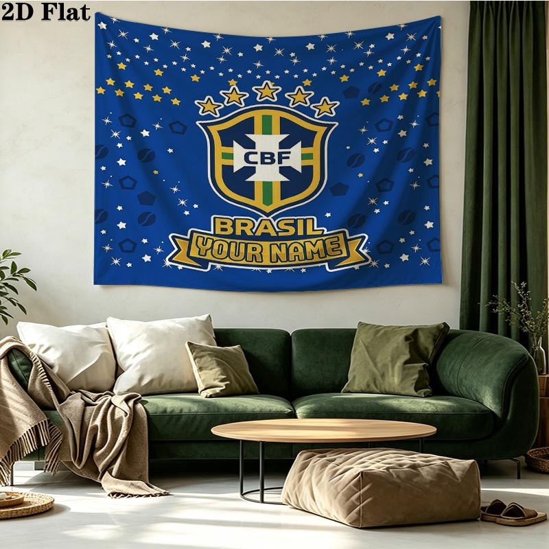 Custom Name Brazil national football team Printed Tapestry – Wall Hanging for Bedrooms, Dorms, and Home Decor