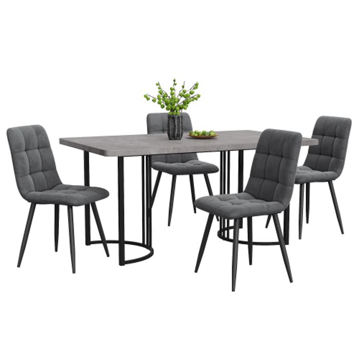 Ensemble de salle à manger - MUVOE - 5 pièces - Table 140x80 cm - Chaises en velours - Métal gris