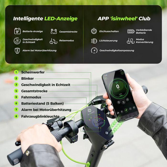 isinwheel S10 PLUS (ABE) electric scooter for adults – 500W motor – 42V 15Ah battery – 10-inch all-terrain tires