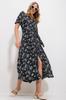 Women's Dress New Season Fashion Black Floral Patterned Buttoned Midiboy Dress
