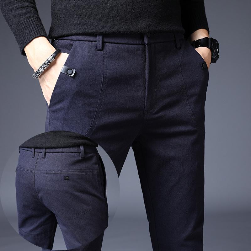 Новые повседневные мужские брюки Осень/Зима, эластичные, облегающие, с добавленным флисом и утолщенные