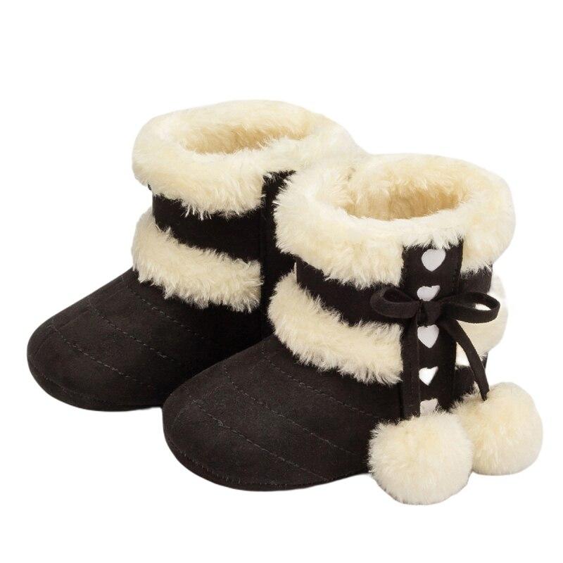 Зимние детские зимние сапоги для маленьких мальчиков и девочек, обувь на мягкой подошве, милые помпоны, флисовые сапоги для первых ходунков для малышей с плюшевой подкладкой, для новорожденных, От 0 до 18 месяцев