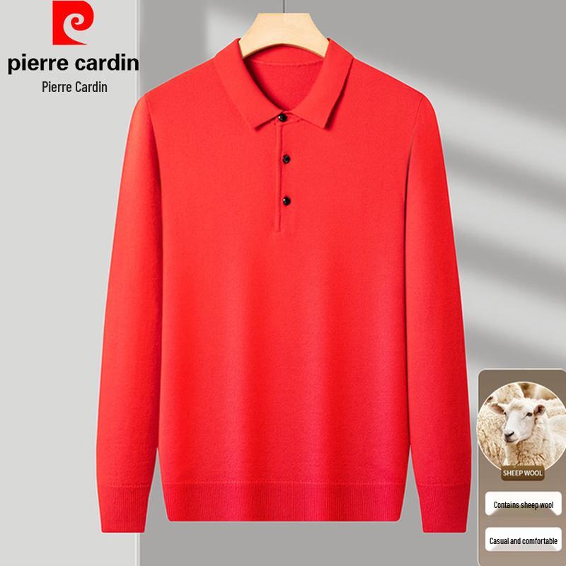 Pierre Cardin Men's Solid Lambswool Blend Thick Knit Polo Sweater