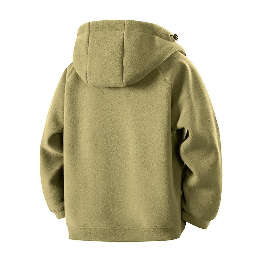 Men's And Women's Solid-color Casual Thickened Fleece Warm Jacket, Men's Hooded Fleece Zipper Sweatshirt Jacket