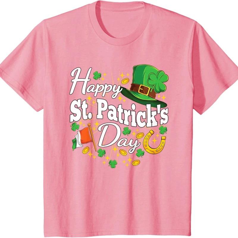 Happy St Patricks Day Shamrock Irish Men Women Crewneck T-Shirt Regular Short Sleeve Fashion Casual Style Adult Streetwear