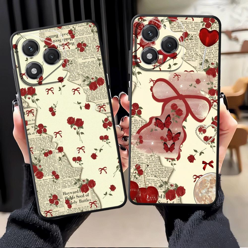 Чехол для телефона Funda для Honor 200 400 Lite X6 8X 70 X7 X8 Magic5Lite X9a 90 X5b Розовый бант
