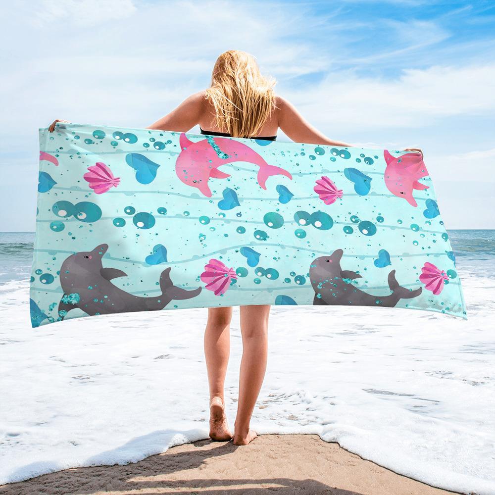 Marine Animal Series Microfiber Double-sided Velvet Swimming Towel Versatile Square Towel Beach Towel