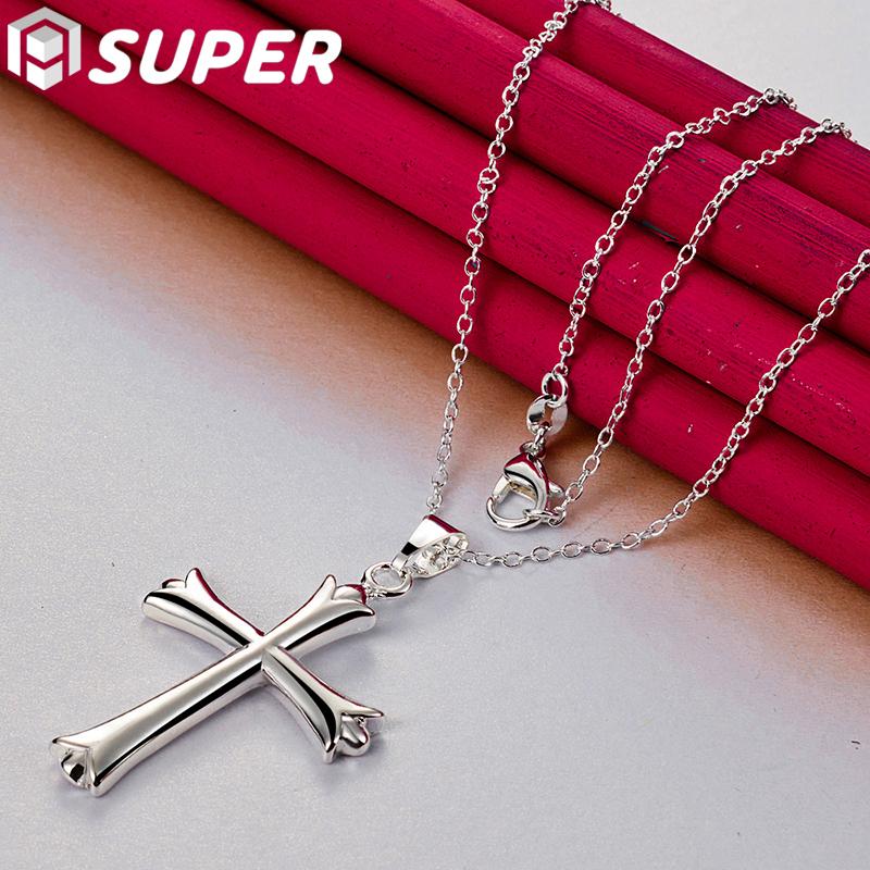 Ювелирные изделия из стерлингового серебра 925 пробы, 16-30 дюймов, цепочка в виде змеи, крест, кулон, ожерелье