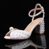 Fashion Summer Luxury Pearl Peep Toe Thick Heeled Women Gladiator Sandals Fashion Beaded High Heels Wedding Banquet Prom Shoes Sandalias