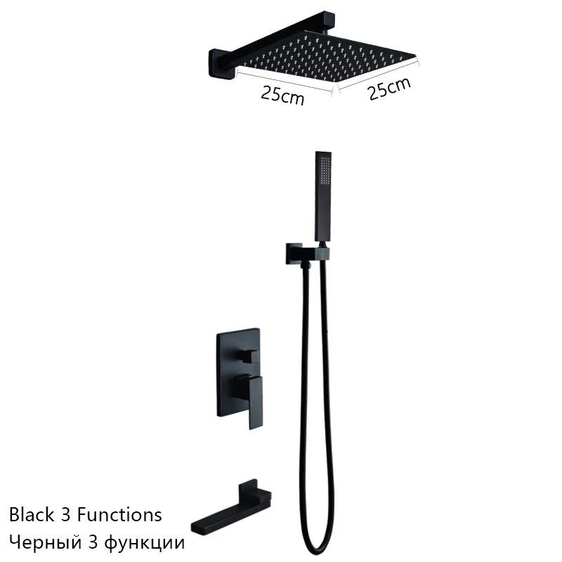 Luxury Brushed Gold/Black/Silver/Grey Hidden Bathroom Shower Faucet Set 10 Inch Shower Head Bathtub Rain Mixer Tap Shower System