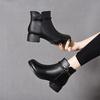 Martin Boots Women's Boots Metal Buckle Round Head Thick Heel Short Boots Women's Leather Boots Casual First Layer Cowhide Cotton Boots