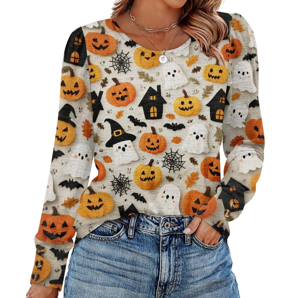 Женский модный топ с длинными рукавами и принтом на Хэллоуин