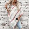 Women's Autumn and Winter Large Size V-neck Casual Cape Colorful Striped Tassel Knitted Shawl Sweater Jacket 7 Colors