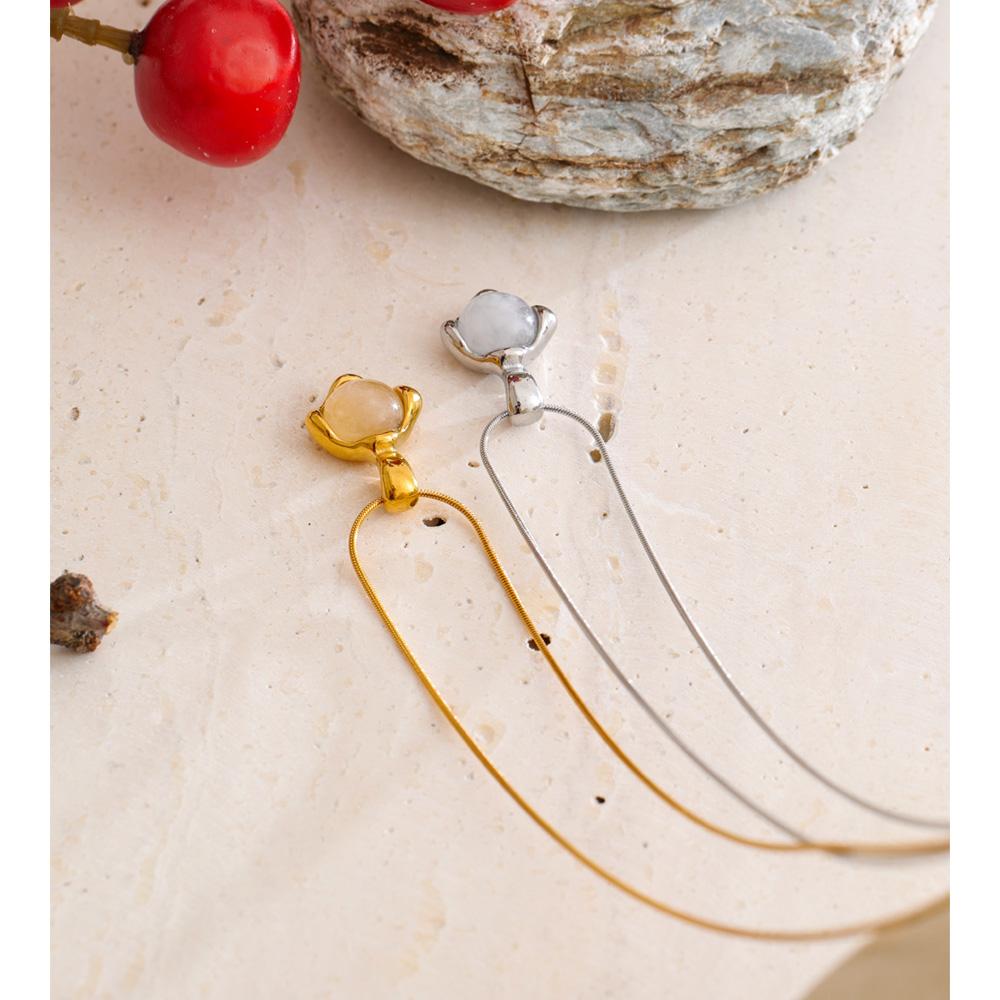 Eetit Stainless Steel Natural White Quartz Stone Pendant Necklace for Women Rust Proof Metal High Quality Trendy Jewelry