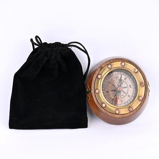 Brass Nautical Paper Weight Desk Compass Navigation Pirate Boat Gift Compass