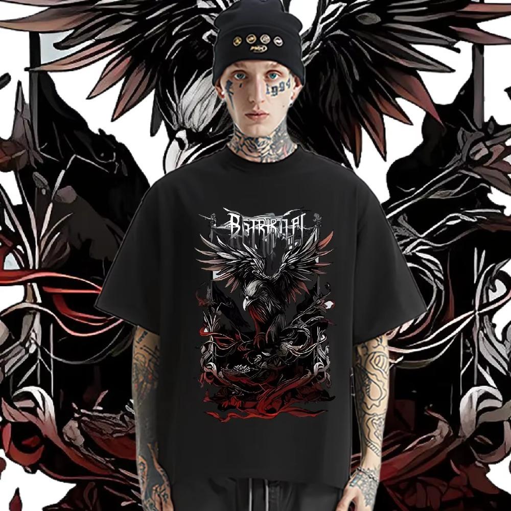 Футболка Black Wings Raven, свободные футболки из молочного волокна, ретро-топы для мужчин, свободная футболка высокого качества, модные уличные топы