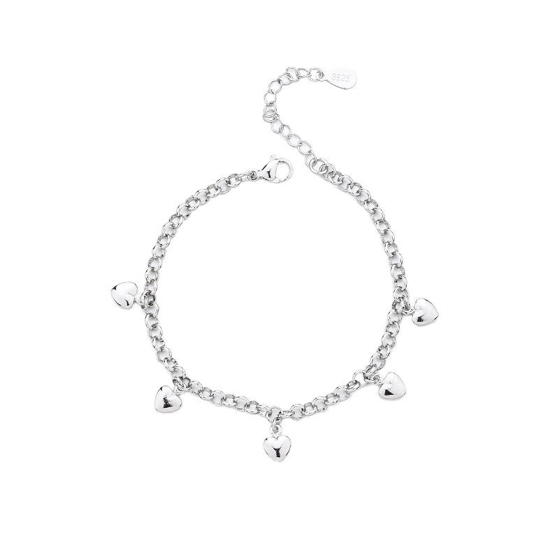 Серебряный браслет S925 из серебра 925 пробы, комбинированный браслет с любовью, стильный дизайн, сложенный браслет с милым девчачьим сердечком
