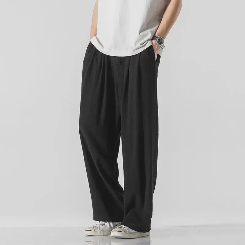 Men's Cotton & Linen Wide-Leg Summer Trousers - Lightweight, Loose-Fit, Chinese Style.