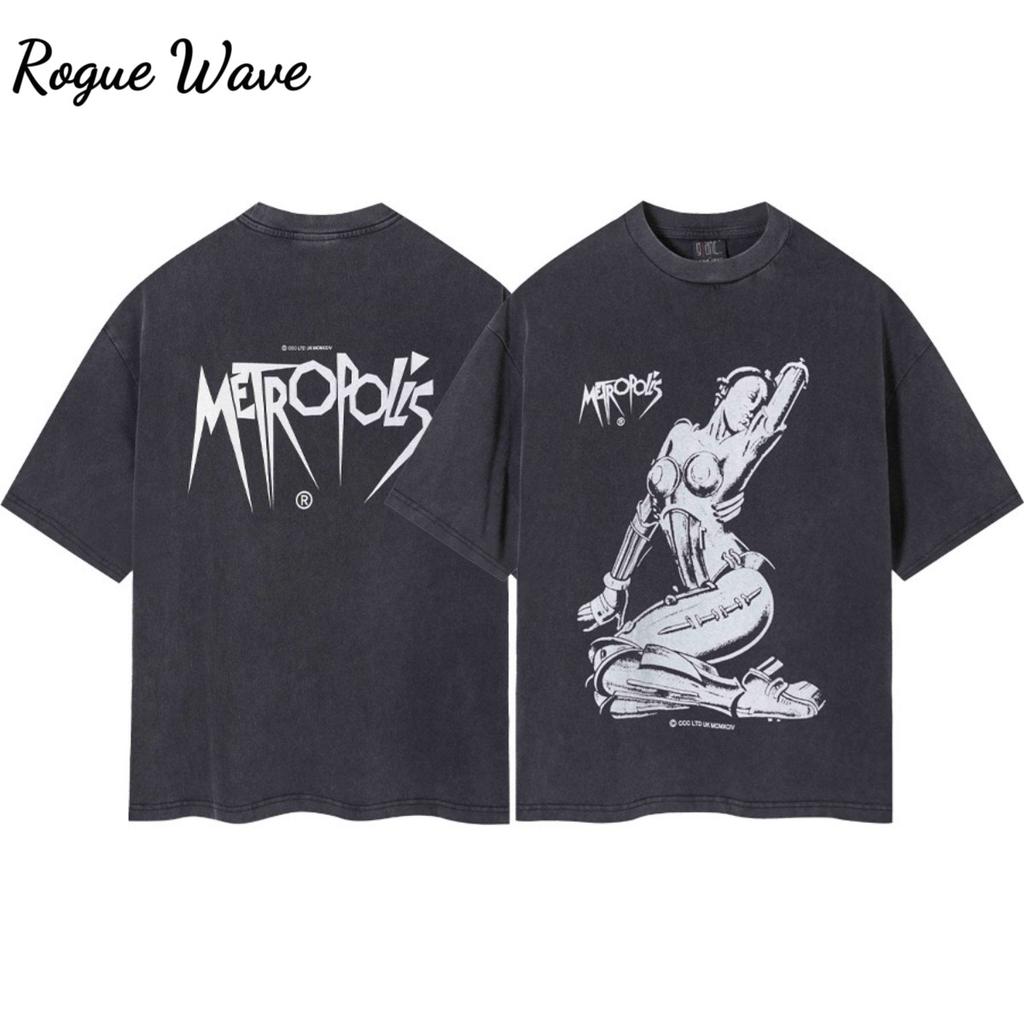 RogueWave Vintage Wash Heavy Cotton High Quality Short Sleeve T-shirt Fashion Casual for Men and Women