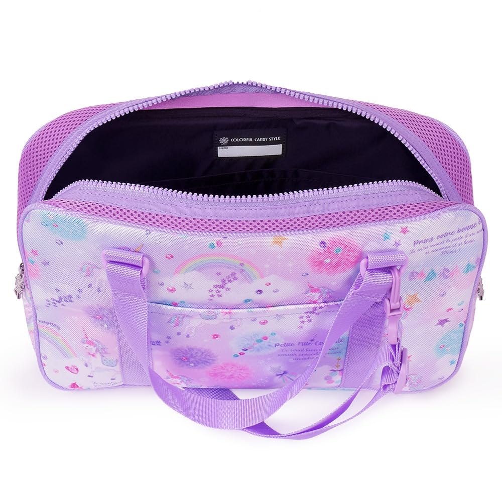 COLORFUL CANDY STYLE Calligraphy and Unicorn Fantasy with Shoulder for Elementary School Includes a Free A Cleaning Cloth for Wiping Bag,