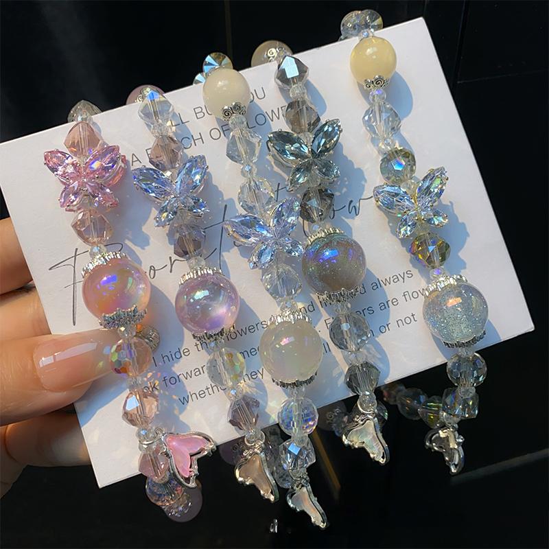 Ins Style Mermaid Pendant Beaded Phone Charm Y2K Butterfly Phone Chain Anti Lost Wrist Lanyard Keychain Gifts