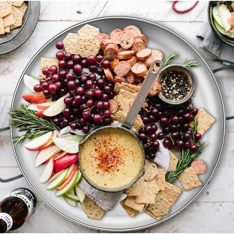 4 Pack 20cm Round Metal Dish Camping Stainless Steel 304 Serving Dinner Plates for Used ForBBQ Snack Salad Metal Dining Plates